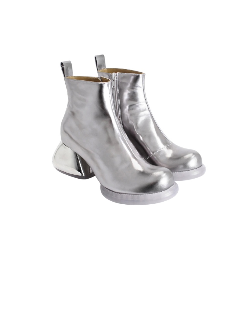 John Fluevog F-Trip Etta Silver Leather Ankle Boots